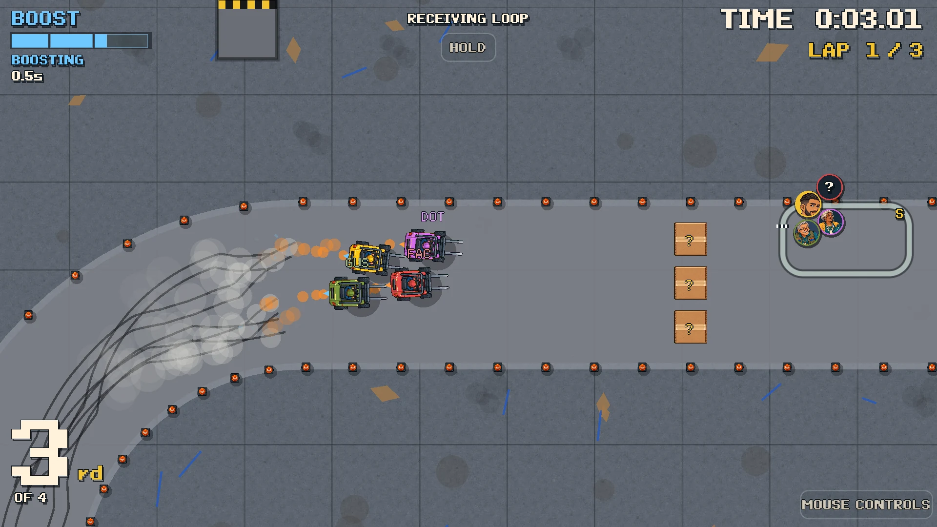 The forklift racing club: drift through the corners to charge a boost.